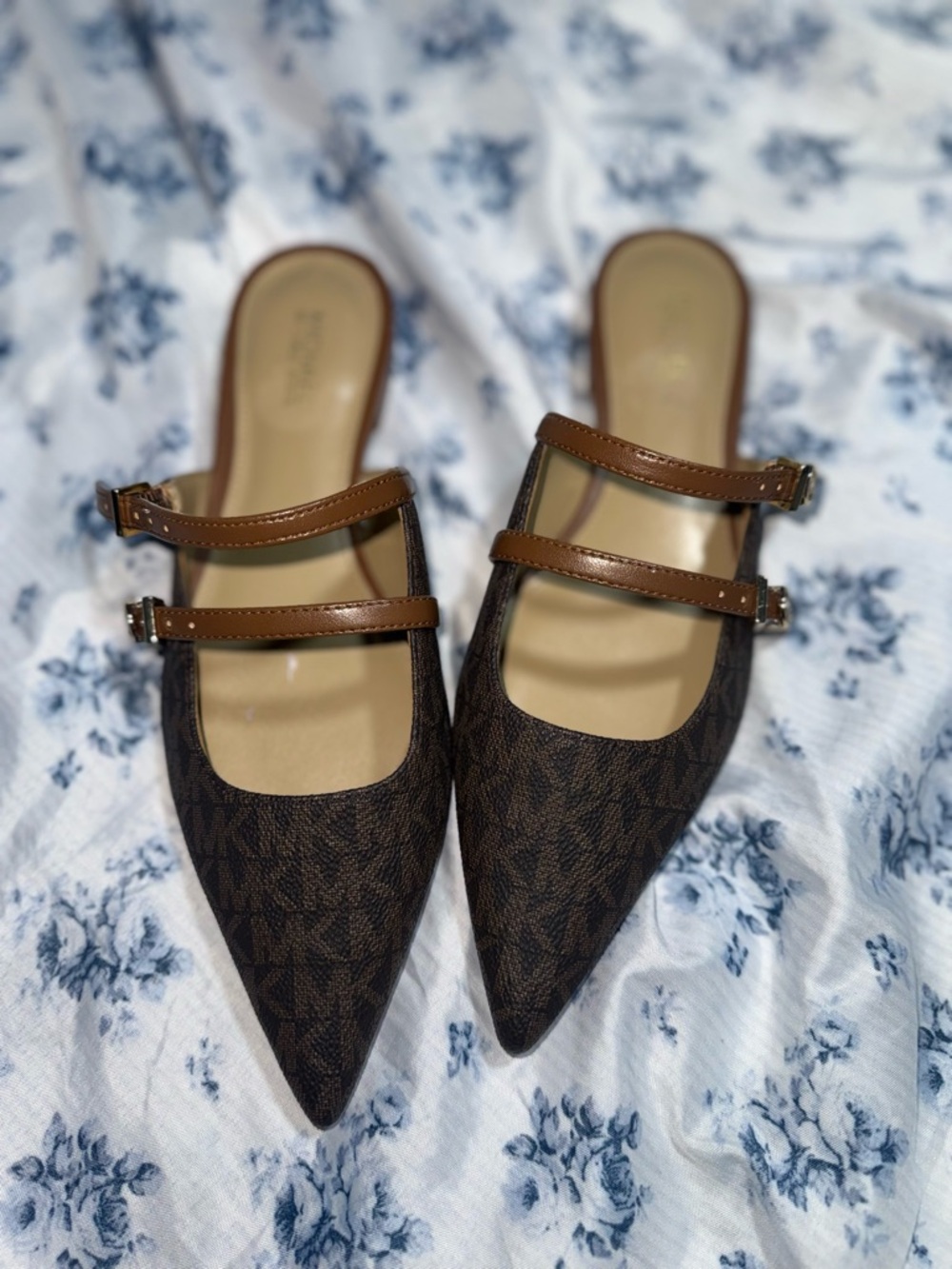 Michael Kors Women's Brown Patterned Pointed-Toe Double-Strap Mules